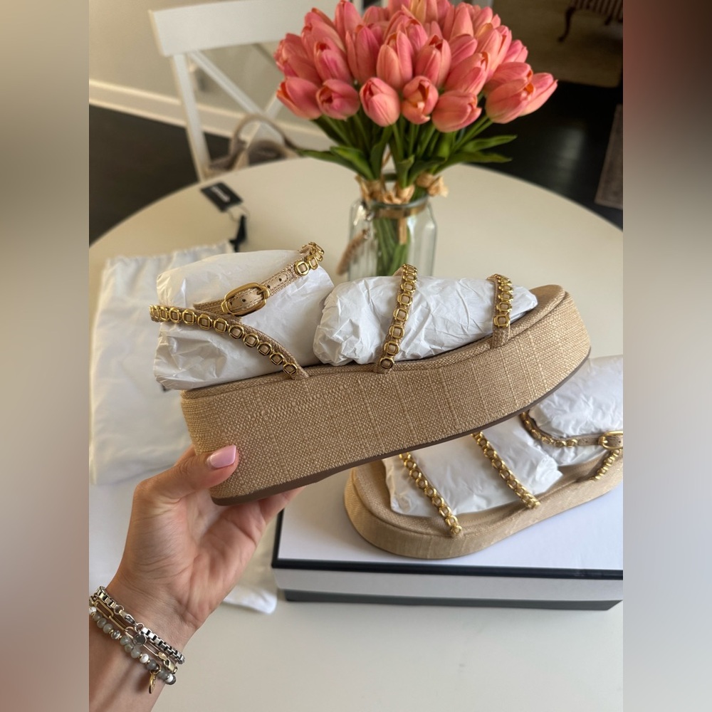 NWT Gio Milanina Flatform Sandal In Beige Raffia - Picture 13 of 15